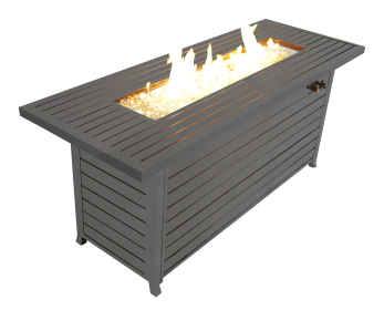 57in Outdoor Gas Propane Fire Pits Table, Aluminum, 50000BTU Firepit Fireplace Dinning Table with Lid, Fire Glass, Retangular, ETL Certification