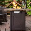 28inch Outdoor Gas Fire Pit Table , 48,000 BTU, Square Outdside Propane Patio Firetable, ETL Certification, Bionic Wood Grain Lid, for Backyard