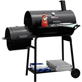 CC1830F Grill With Offset Smoker Barrel Charcoal BBQ Outdoor Backyard Cooking Barbecue 811 Sq. Inches Space Black Kitchen Dining