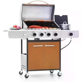 4-Burner Propane Gas BBQ Grill With Side Burner & Porcelain-Enameled Cast Iron Grates Barbecue Tools 42 Golden Freight Free Food