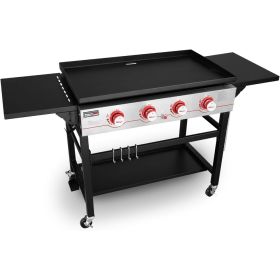 36" 4-Burner Flat Top Propane Grill/Griddle - Ideal for BBQ, Camping & Outdoor Cooking - Red