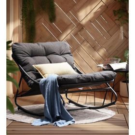 Rocking Chair Outdoor & Indoor, Metal Patio Lounge Rocking Chair with Thick Cushion,Comfy Modern for Living Room,Porch,Backyard