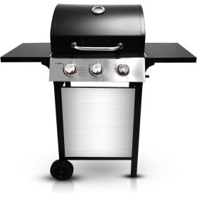 GasOne GP-1030S One 3 Burner Stainless Steel– Outdoor Cabinet Style with Wheels-High-Temperature Paint Coating Gas BBQ Grill