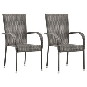 Stackable Patio Chairs 2 pcs Gray Poly Rattan