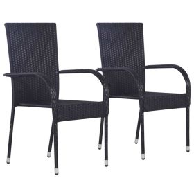 Stackable Patio Chairs 2 pcs Poly Rattan Black