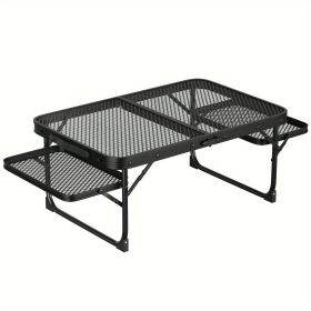 Foldable Camping Table Collapsible Picnic Aluminum Alloy Grill Stand Max Load BBQ Table with 2 Side Trays