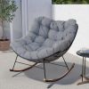 Rocking Chair Outdoor E-coated Papasan Rocking Chair with Cushion Outdoor Rocker Recliner Chair for Patio Porch Garden