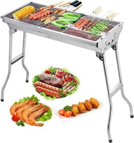 Barbecue Charcoal Grill Stainless Steel Folding Portable BBQ Tool Kits for Outdoor Cooking Camping Hiking Picnics Tailgating