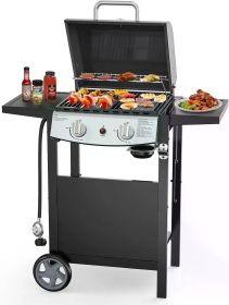 BBQ Grill, 2 Burner Propane Gas Grills, Stainless Steel Grills with Two Side Storage Shelves, BBQ Grill