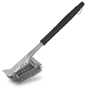 Stainless Steel Grill Brush with Scraper, 19 in Grill Brush for Outdoor Grill, BBQ Brush for Grill Cleaning, Kitchen Accessories