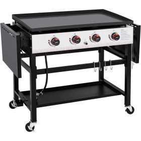 4-Burner Flat Top Gas Grill with Folding Side Tables, 36-Inch Propane Griddle Station for Outdoor BBQ Events, Black