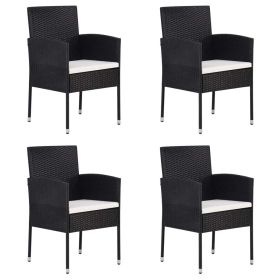 Patio Chairs with Cream White Cushions 4 pcs Black Poly Rattan