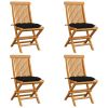 Patio Chairs with Black Cushions 4 pcs Solid Teak Wood