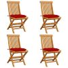 Patio Chairs with Red Cushions 4 pcs Solid Teak Wood