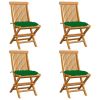 Patio Chairs with Green Cushions 4 pcs Solid Teak Wood