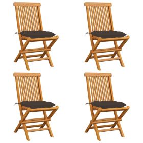 Patio Chairs with Taupe Cushions 4 pcs Solid Teak Wood