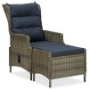 Reclining Patio Chair with Footstool Poly Rattan Brown