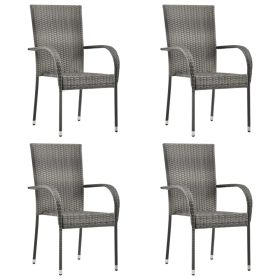 Stackable Patio Chairs 4 pcs Gray Poly Rattan