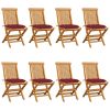 Patio Chairs with Wine Red Cushions 8 pcs Solid Teak Wood