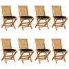 Patio Chairs with Black Cushions 8 pcs Solid Teak Wood