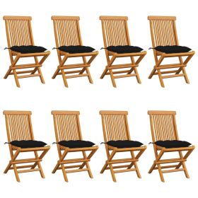 Patio Chairs with Black Cushions 8 pcs Solid Teak Wood