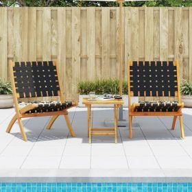 Folding Patio Chairs 2 pcs Black Solid Wood Acacia and Fabric