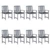 Patio Chairs with Cushions 8 pcs Solid Acacia Wood Gray