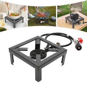 Outdoor Single Burner Portable Gas Stove Propane Cooker with Adjustable 0-20Psi Regulator Hose Camping Stove for Patio BBQ