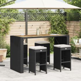 Patio Bar Stools with Cushions 4 pcs Black Poly Rattan