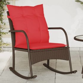 Patio Rocking Chair with Cushions Brown Poly Rattan