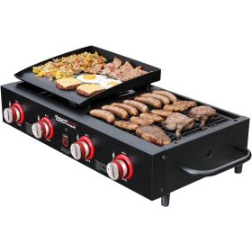 Tabletop Gas Grill Griddle, 4-Burner Portable Propane Grill Griddle Combo, for Backyard Outdoor BBQ Cooking, 40,000 BTU, Black