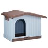 34 inch Large Plastic Dog House with Liftable Roof, Indoor Outdoor Doghouse Puppy Shelter with Detachable Base and Adjustable Bar Window