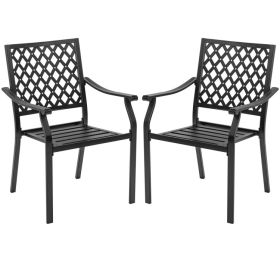 Set of 2 Patio Dining Chairs with Curved Armrests and Reinforced Steel Frame