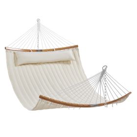 VEVOR Double Quilted Fabric Hammock, 12 FT Double Hammock with Curved Spreader Bars