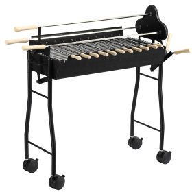 Portable Charcoal BBQ Grills Steel Rotisserie Outdoor Cooking Height Adjustable with 4 Wheels Large / Small Skewers Portability for Patio, Backyard