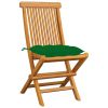 Patio Chairs with Green Cushions 4 pcs Solid Teak Wood