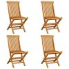 Patio Chairs with Green Cushions 4 pcs Solid Teak Wood