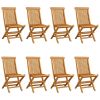 Patio Chairs with Black Cushions 8 pcs Solid Teak Wood