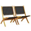 Folding Patio Chairs 2 pcs Black Solid Wood Acacia and Fabric