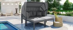 TOPMAX 3-Piece Patio Daybed with Retractable Canopy Outdoor Metal Sectional Sofa Set Sun Lounger with Cushions for Backyard, Porch, Poolside,Grey