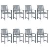 Patio Chairs with Cushions 8 pcs Solid Acacia Wood Gray