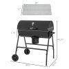 Outsunny Barrel Charcoal BBQ Grill with 420 sq.in. Cooking Area, Outdoor Barbecue with Wheels, Ash Catcher and Built-in Thermometer for Patio Picnic