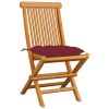 Patio Chairs with Wine Red Cushions 8 pcs Solid Teak Wood