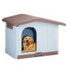 34 inch Large Plastic Dog House with Liftable Roof, Indoor Outdoor Doghouse Puppy Shelter with Detachable Base and Adjustable Bar Window