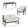 4 Piece Patio Furniture Set, Aluminum Conversation Set, Outdoor Garden Sofa Set with Armchairs, Loveseat, Center Coffee Table and Cushions