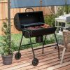 Outsunny Barrel Charcoal BBQ Grill with 420 sq.in. Cooking Area, Outdoor Barbecue with Wheels, Ash Catcher and Built-in Thermometer for Patio Picnic