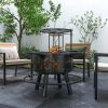 Outsunny 2-in-1 Fire Pit, BBQ Grill, 33" Portable Wood Burning Firepit with Adjustable Cooking Grate, Pan and Poker