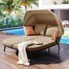 TOPMAX 74.8" L Patio Daybed with Retractable Canopy, Outdoor Rattan PE Wicker Back Loveseat Sofa Set with Throw Pillows and Cushions for Backyard