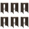 Patio Bar Stools with Cushions 6 pcs Brown Poly Rattan