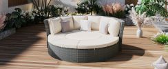 TOPMAX Patio 5-Piece Round Rattan Sectional Sofa Set All-Weather PE Wicker Sunbed Daybed with Round Liftable Table and Washable Cushions for Outdoor B